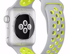 Curea iUni compatibila cu Apple Watch 1/2/3/4/5/6/7, 44mm, Silicon Sport, Argintiu/Galben